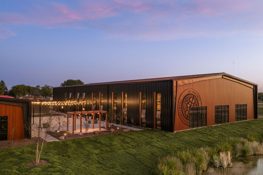 IRA Whiskey campus at dusk