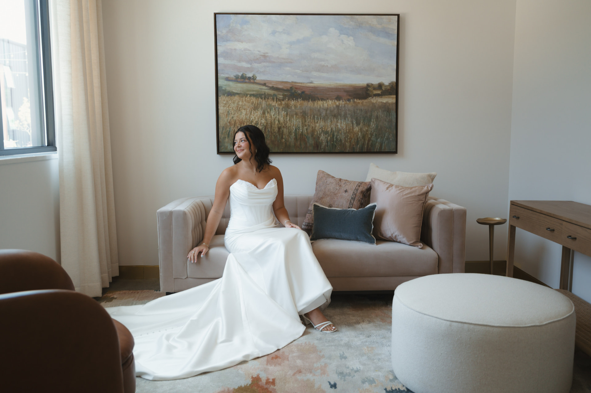 Bride seated in the bridal suite lounge