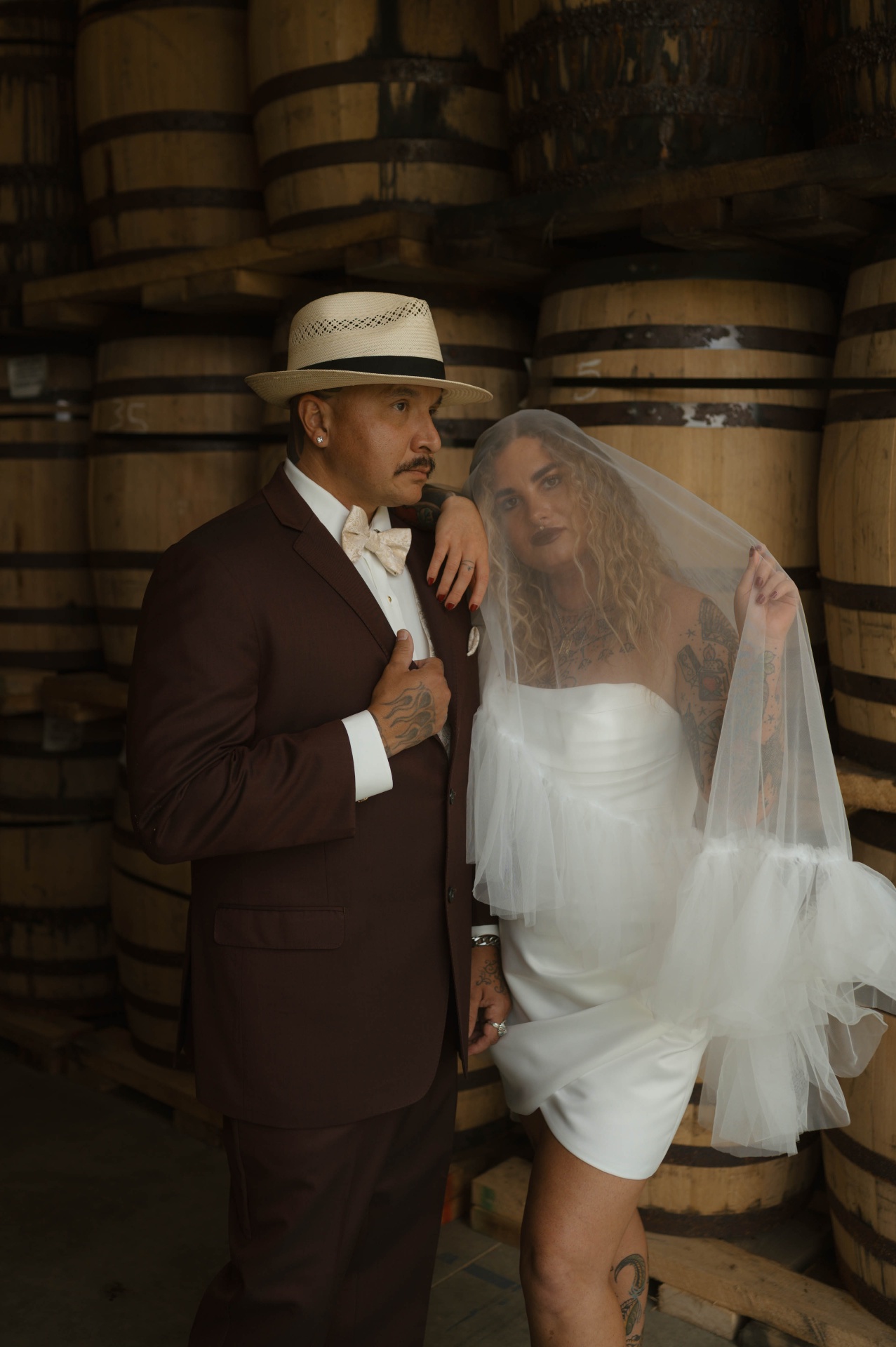Bride and groom at The Barrel Room