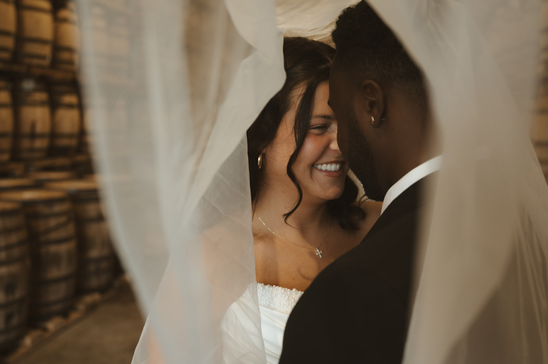 Bride and groom at The Barrel Room